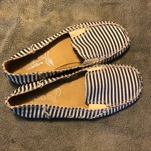 Blue pinstripe slip on shoes